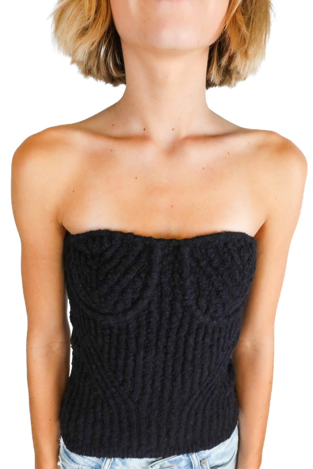 NBD Black Strapless Knit Top NWT (M; retail $108)