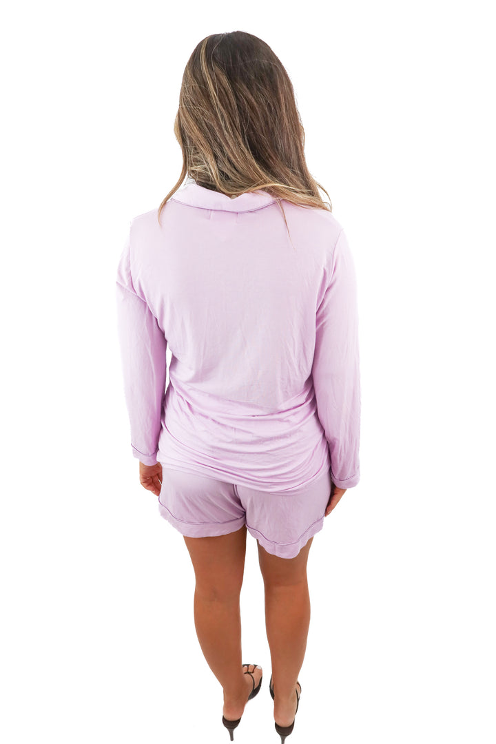 in my sundays lilac "stay sweet" pajama short set (M; retail $86)