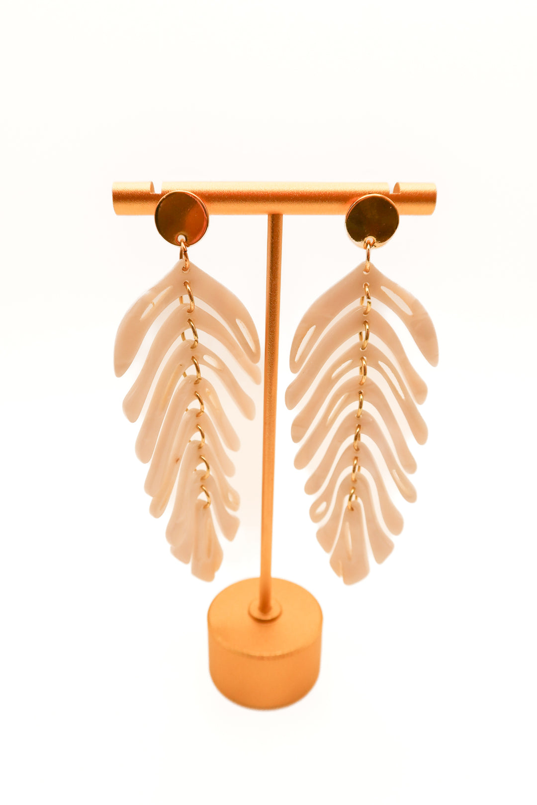 White/gold palm leaf earrings