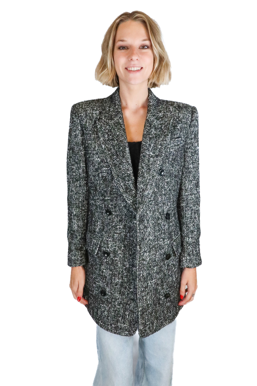L'Academie Black and White Tweed Coat NWT (S; retail $398)