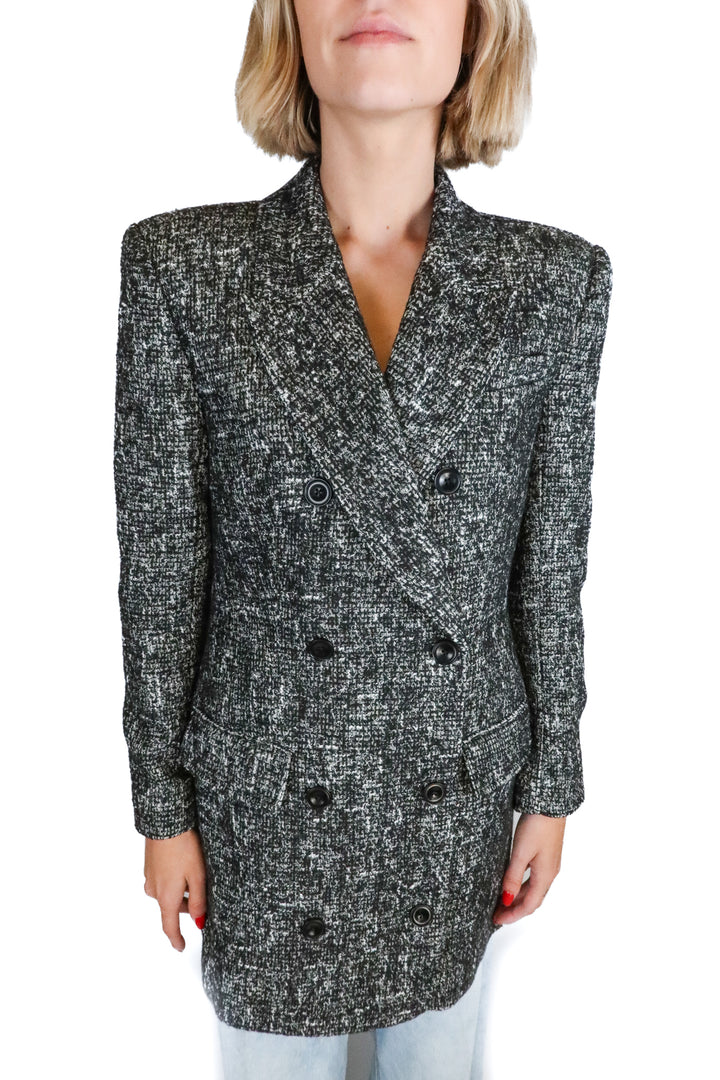 L'Academie Black and White Tweed Coat NWT (S; retail $398)