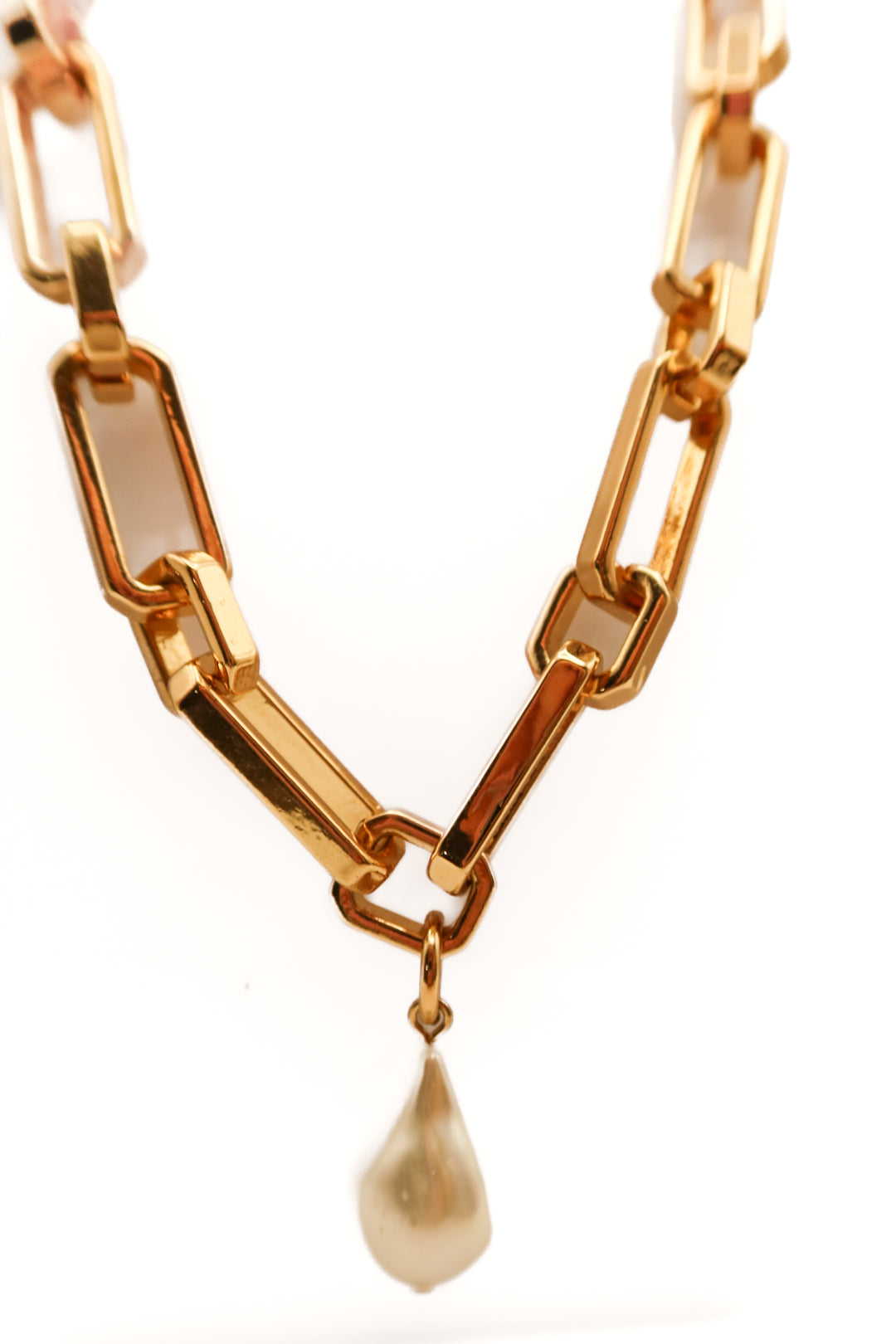 Gold chunky large chain link pearl necklace