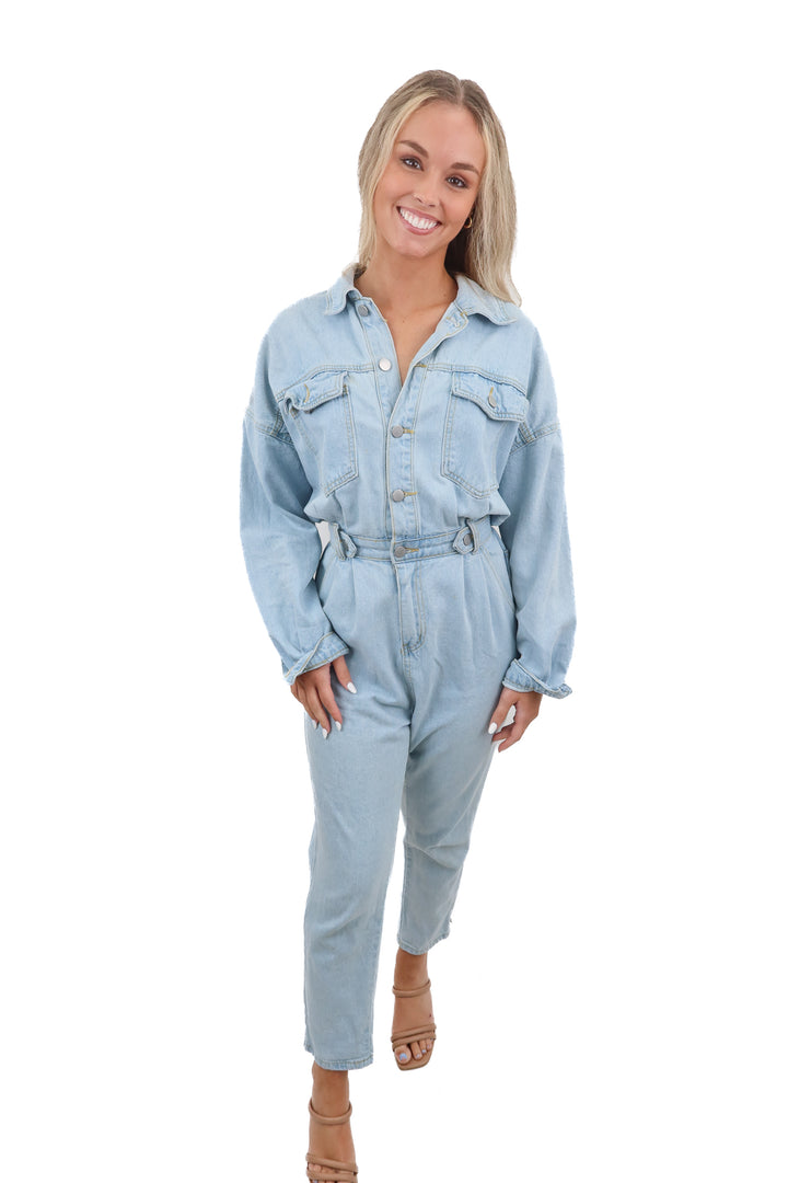 Mable denim jumpsuit (S/M; retail $130)