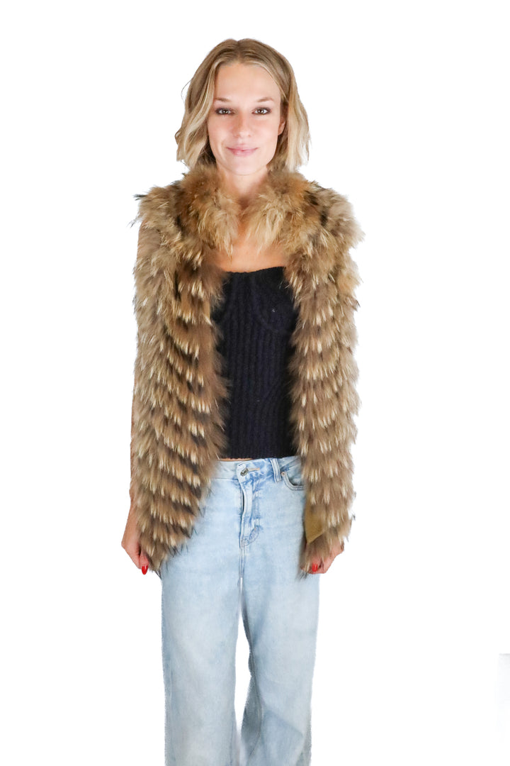 BCBG Maxazria Genuine Fur Long Vest (XXS; retail $495)
