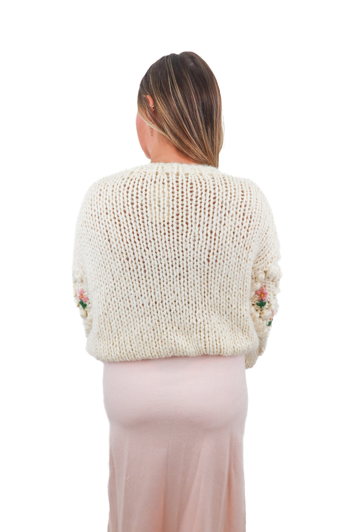 Cream flower Cardigan (S/M)
