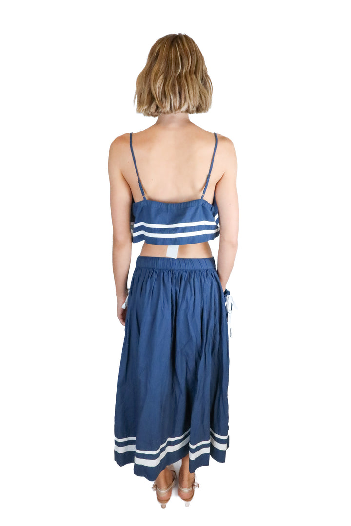 Free People Navy Blue and White Striped Set (XS; retail $128)