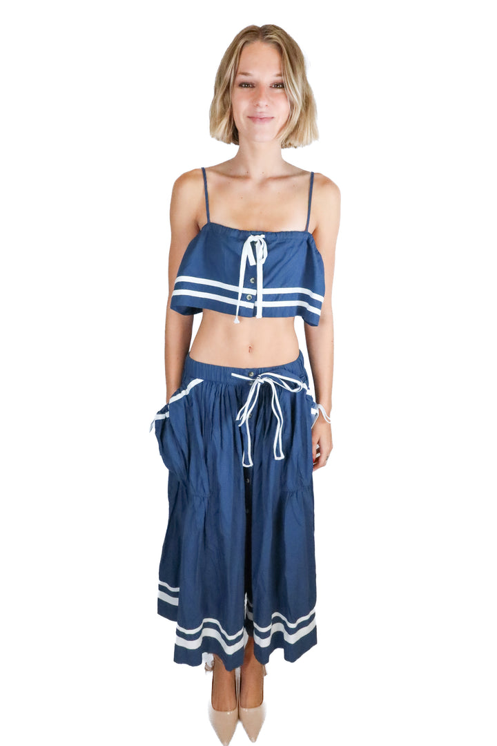 Free People Navy Blue and White Striped Set (XS; retail $128)
