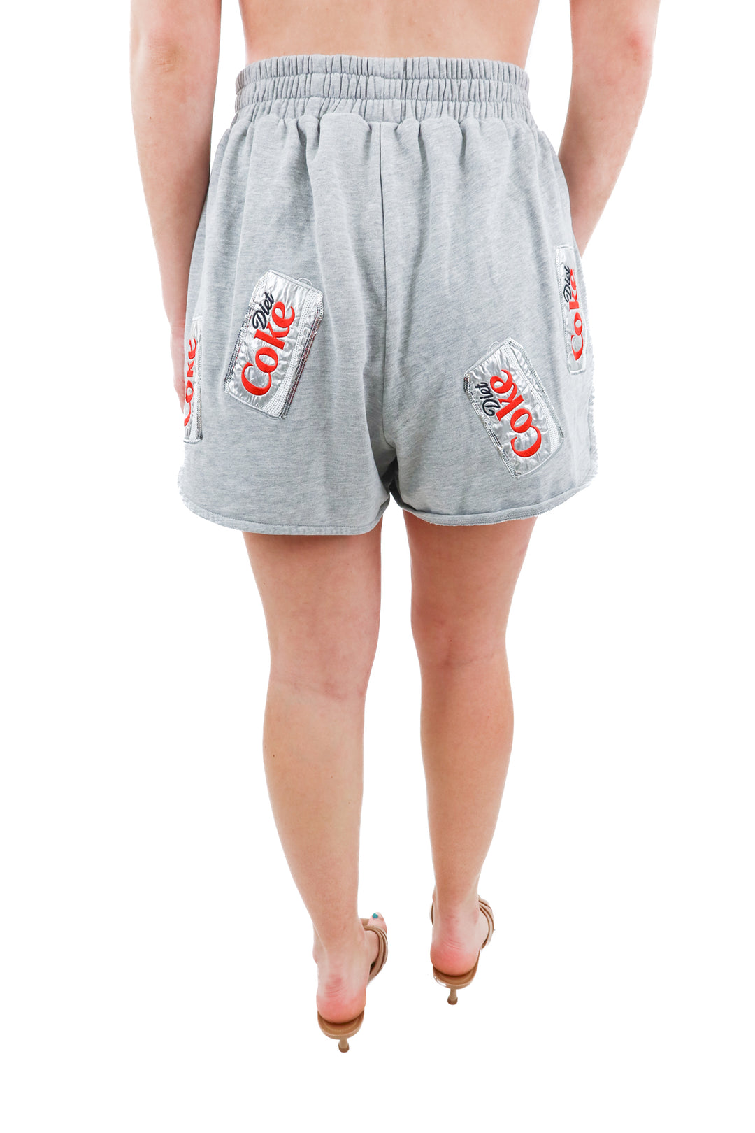 queen of sparkles diet coke grey sweat shorts (m)