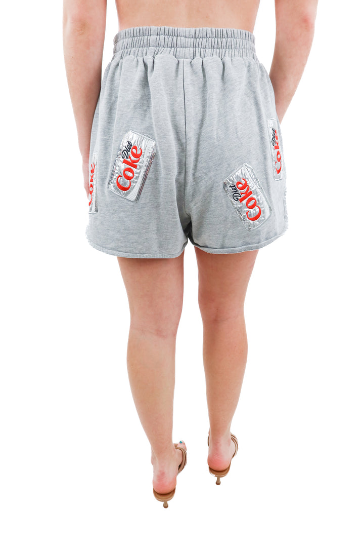 queen of sparkles diet coke grey sweat shorts (m)