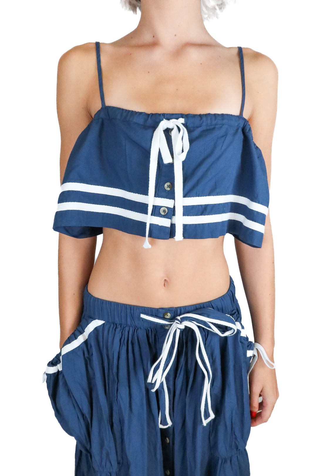 Free People Navy Blue and White Striped Set (XS; retail $128)