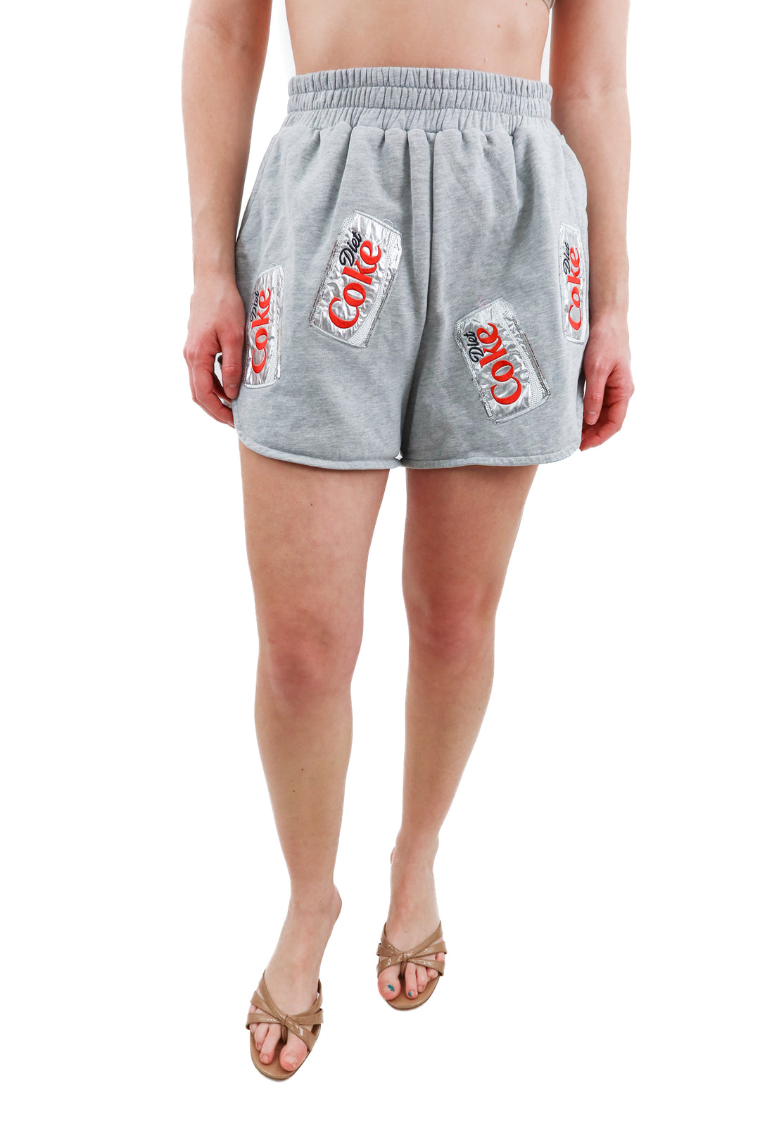 queen of sparkles diet coke grey sweat shorts (m)