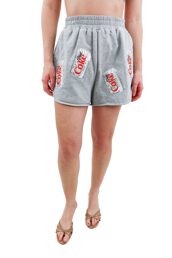 queen of sparkles diet coke grey sweat shorts (m)