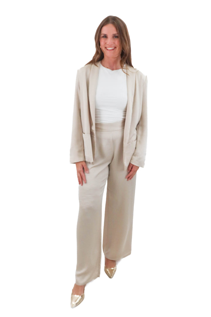 drew champagne satin blazer and pants set (m/l)