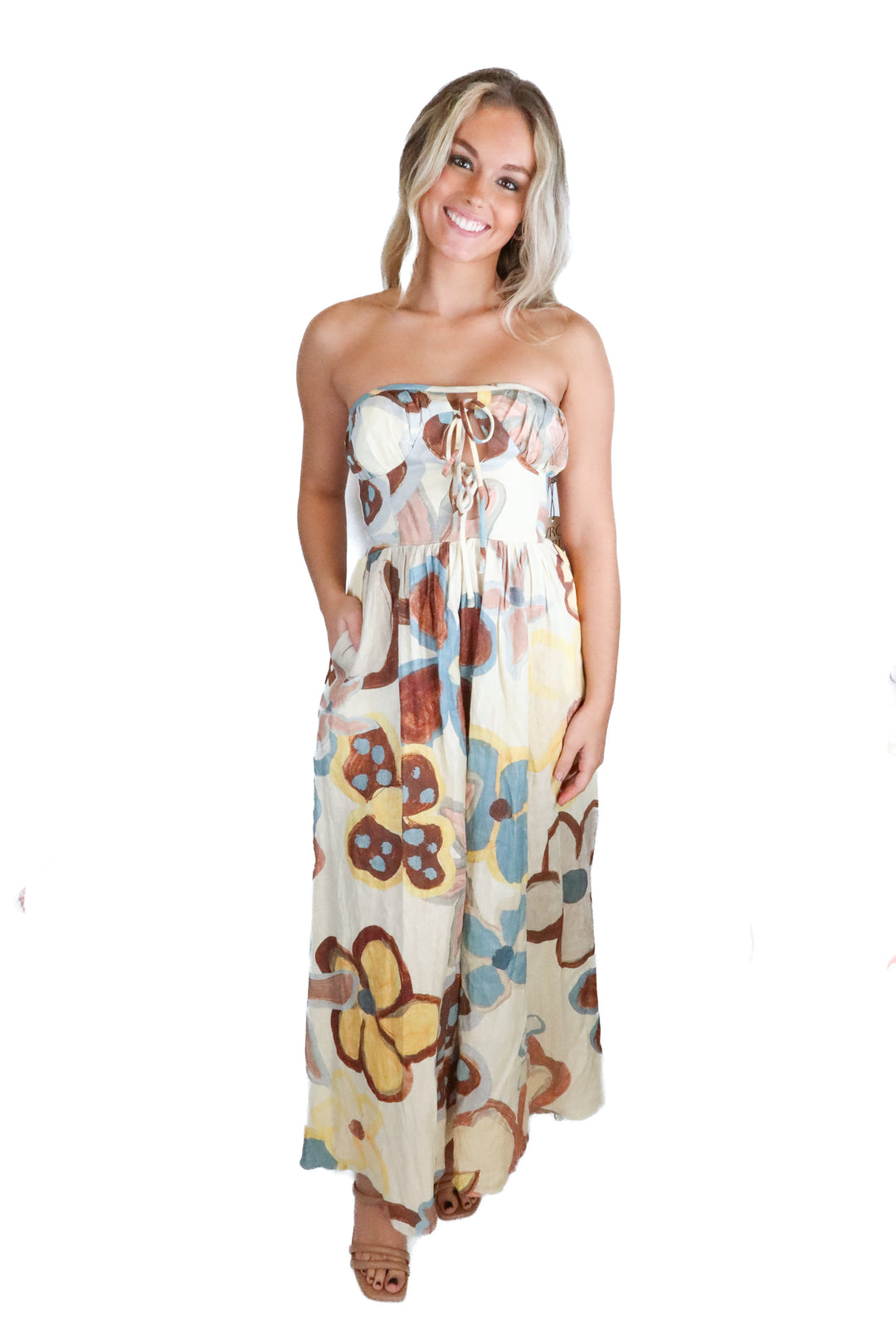 VRG GRL Abstract Floral Linen Dress NWT (8; retail $138)*