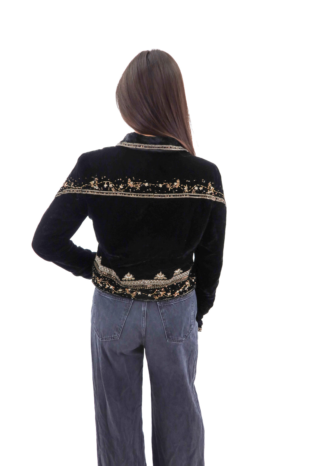 free people black velvet beaded jacket NWT (s; retail $268)