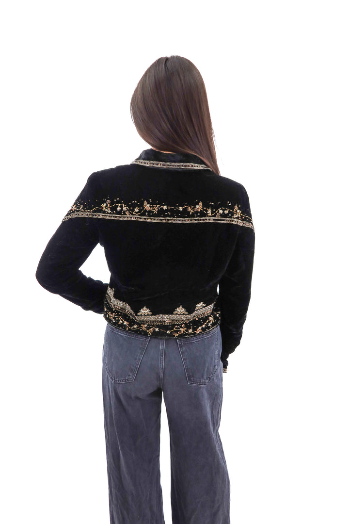 free people black velvet beaded jacket NWT (s; retail $268)