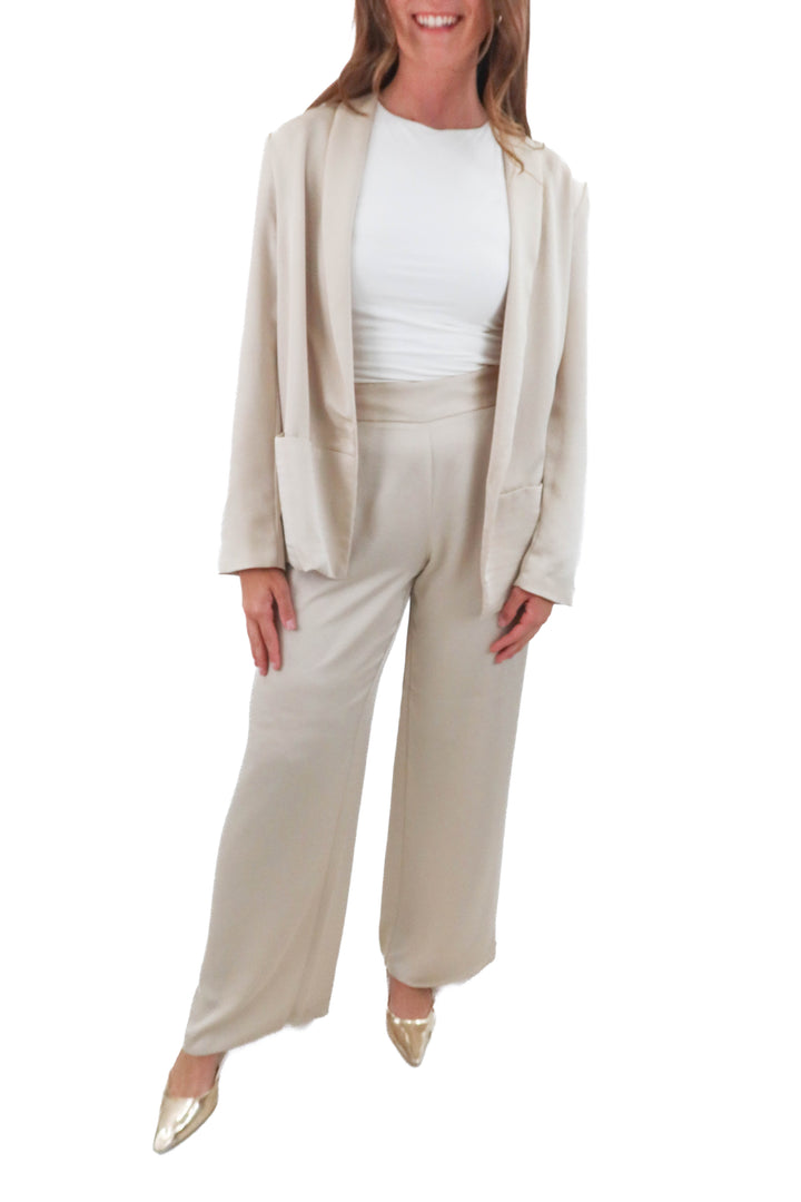 drew champagne satin blazer and pants set (m/l)