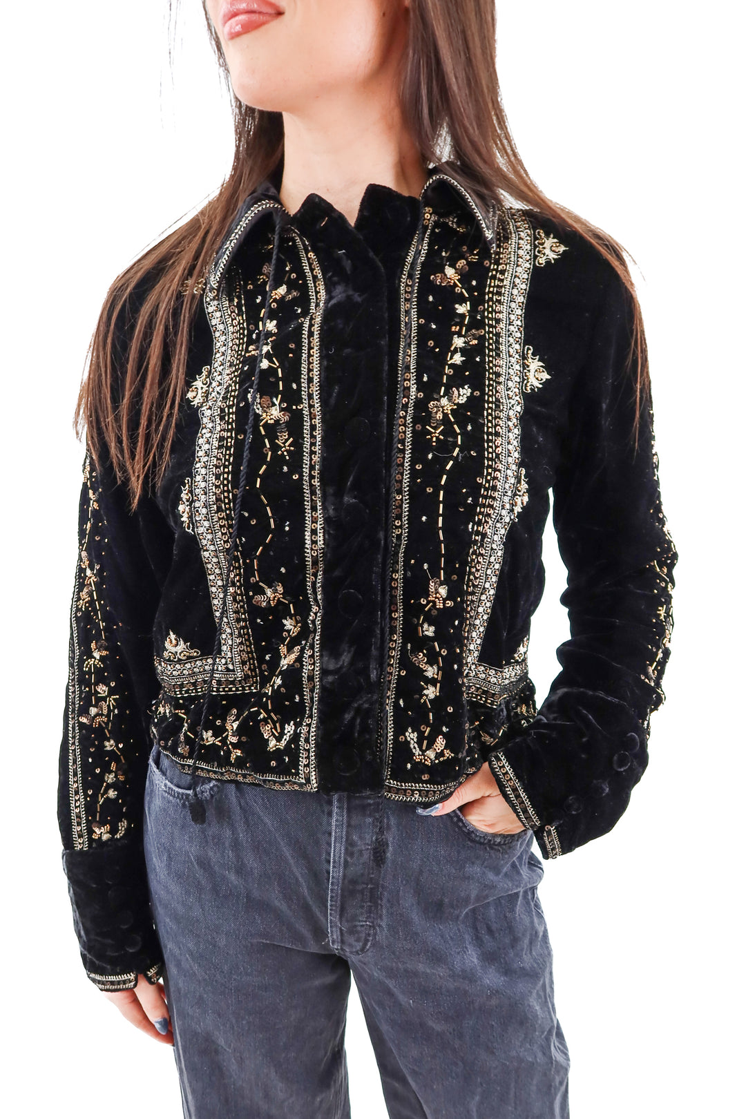 free people black velvet beaded jacket NWT (s; retail $268)