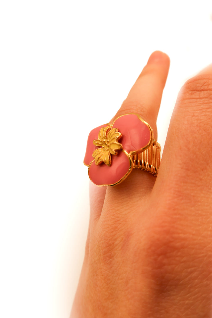 Pink floral stretchy ring
