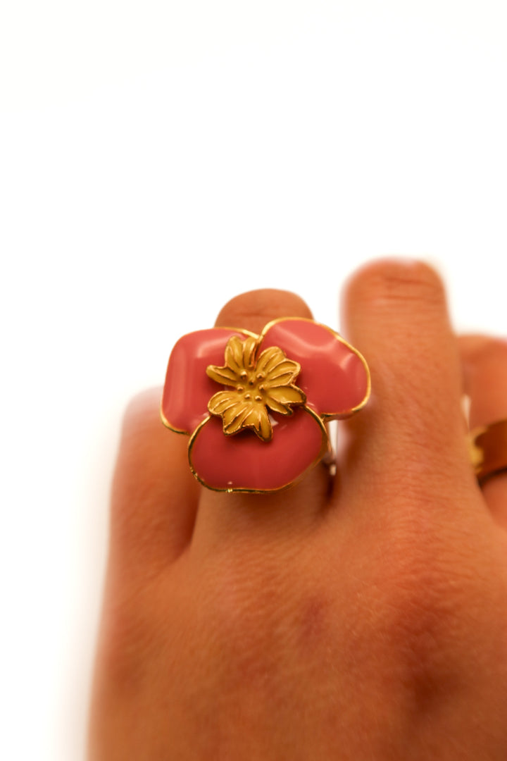 Pink floral stretchy ring