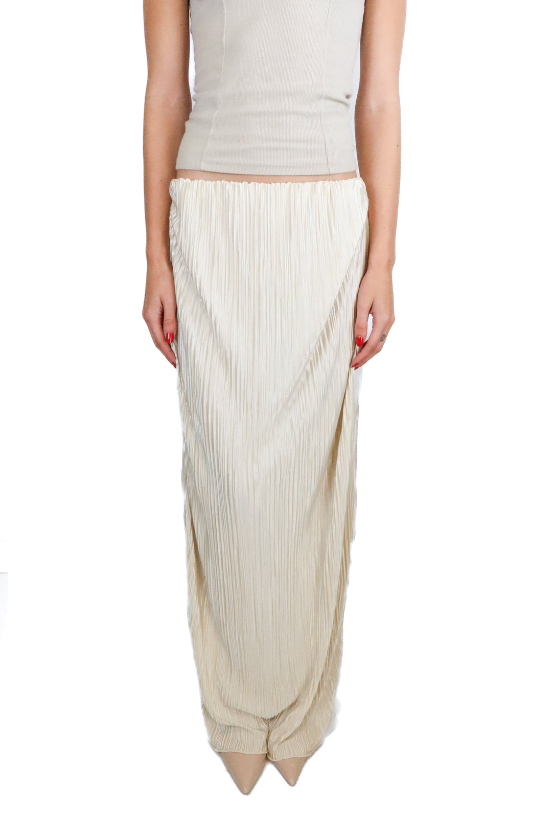 Song Of Style Champagne Satin Pleated Midi Skirt NWT (S; retail $178)