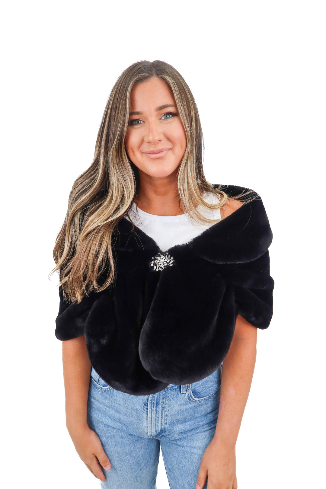 Black fur shawl (OS)