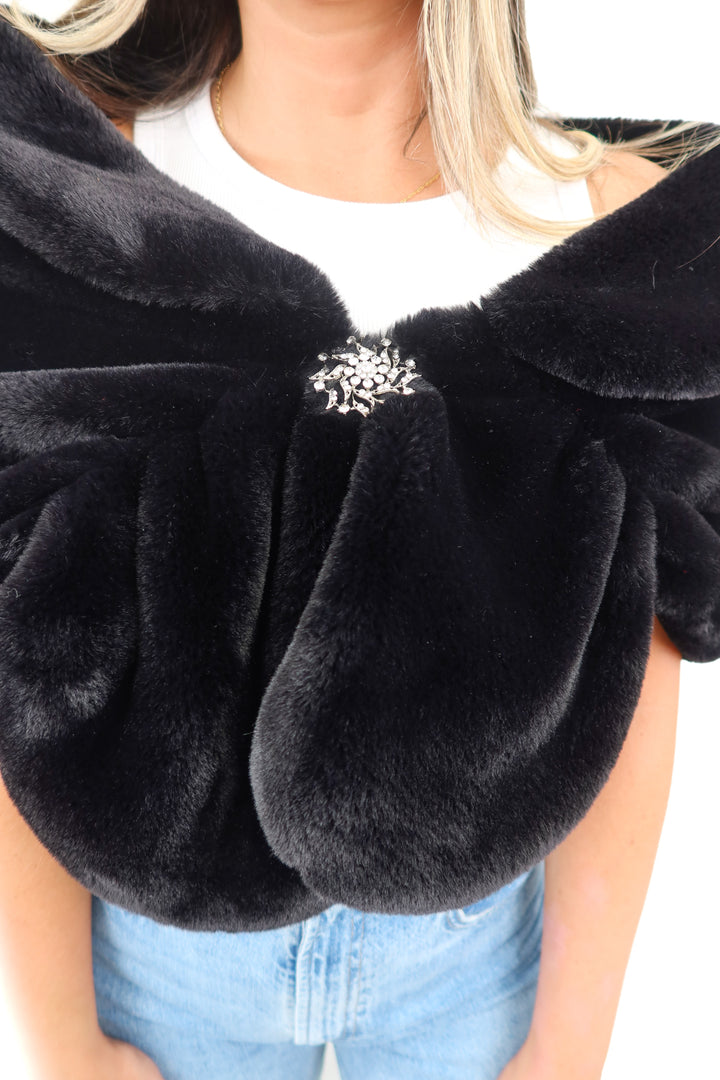 Black fur shawl (OS)