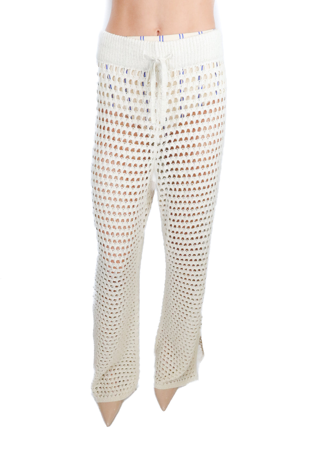 Aerie Metallic Cream Crochet Knit Pants NWT; retails for $60 (S)