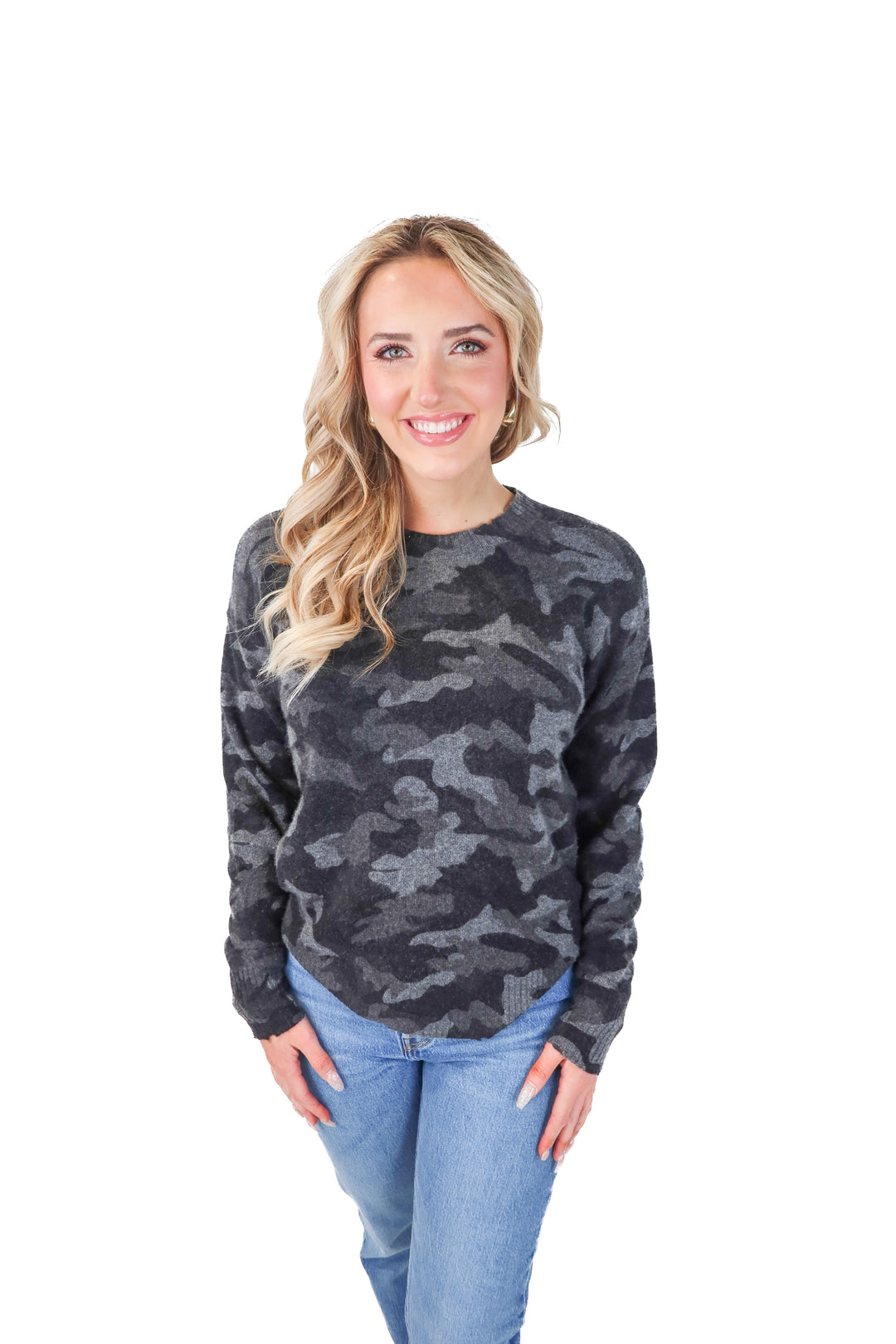 27 miles grey camo sweater (s; retail $145)