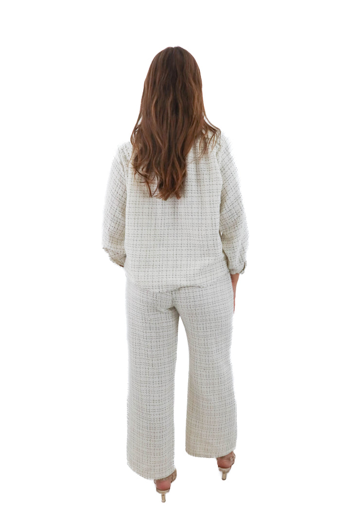 sundays white and black tweed pant and top set (m; retail $298)