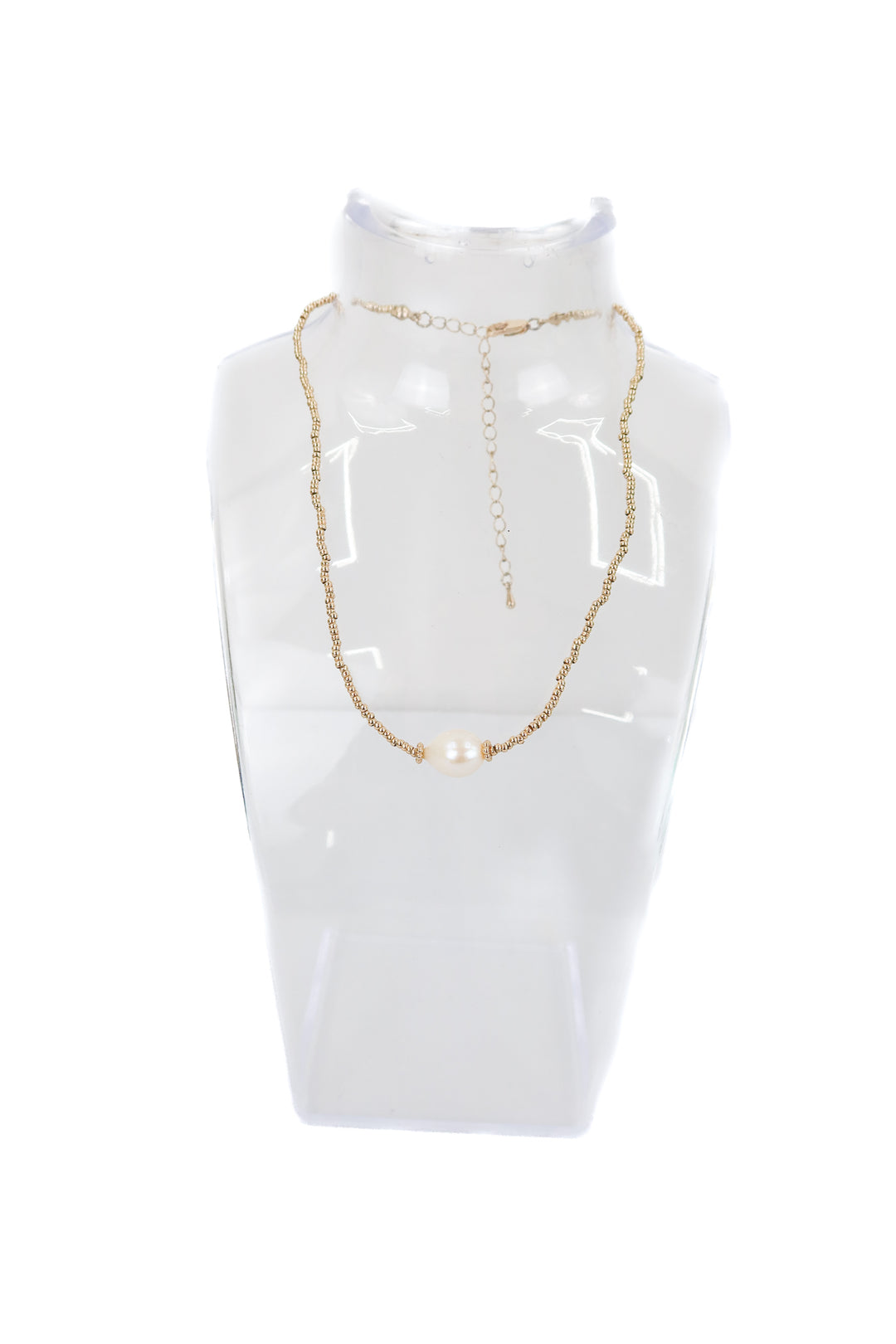dainty gold ball/pearl necklace
