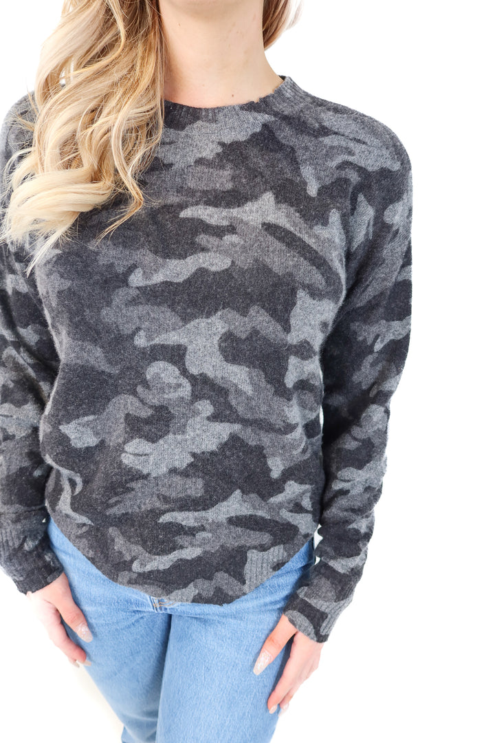 27 miles grey camo sweater (s; retail $145)