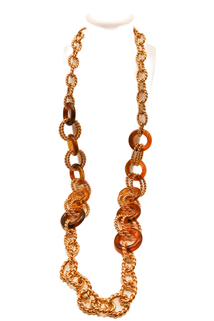 Gold/tortoise shell hoop long necklace