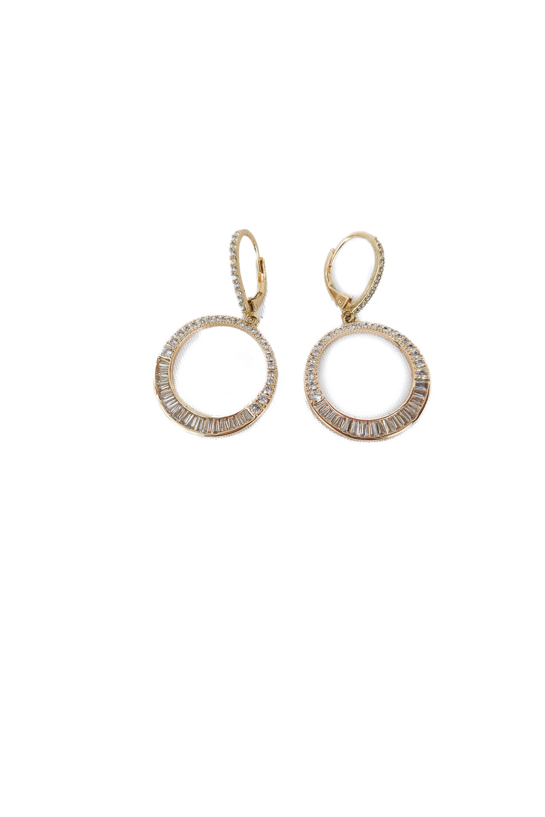 gold circle crystal drop hoop earrings