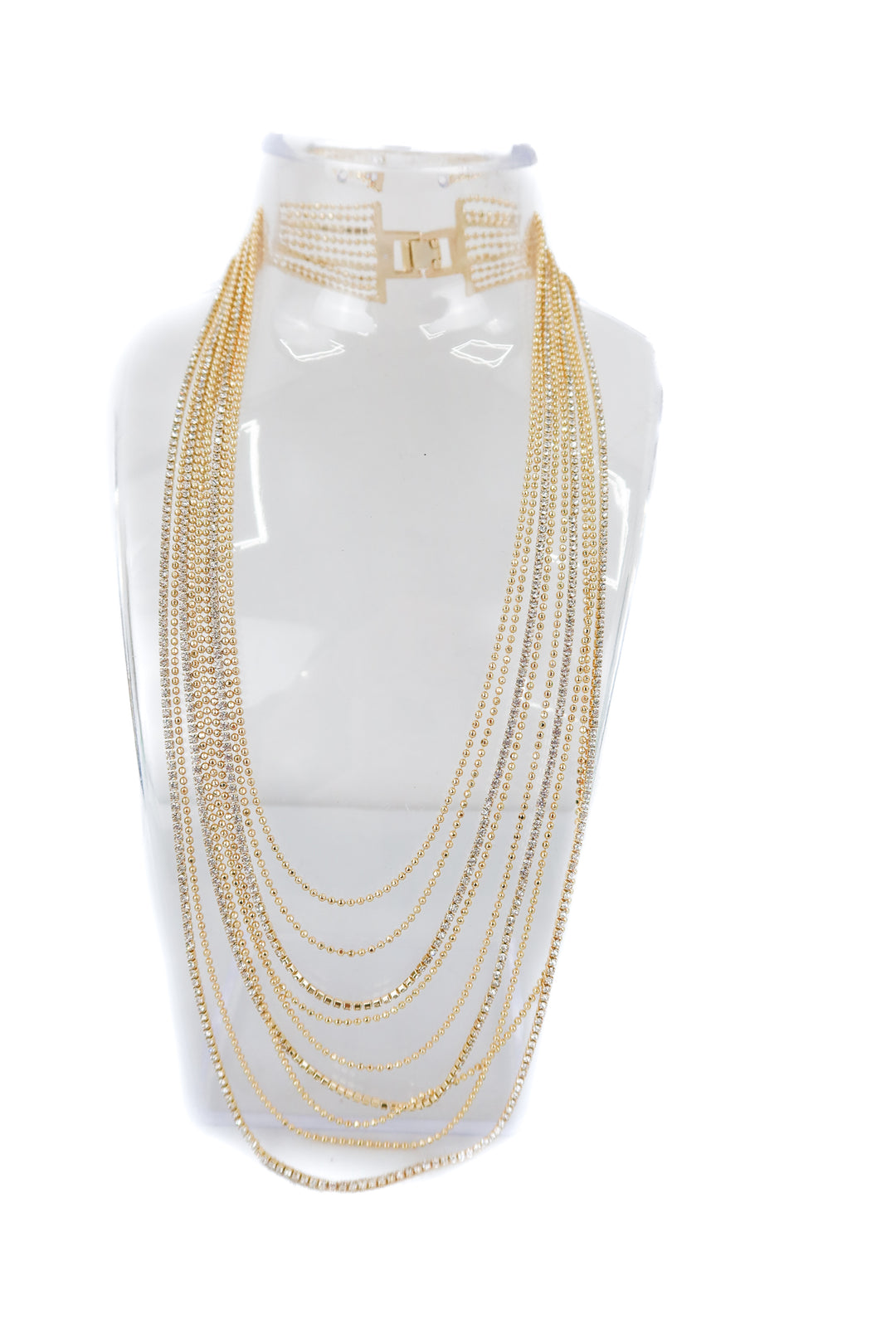 gold/rhinestone chandelier necklace