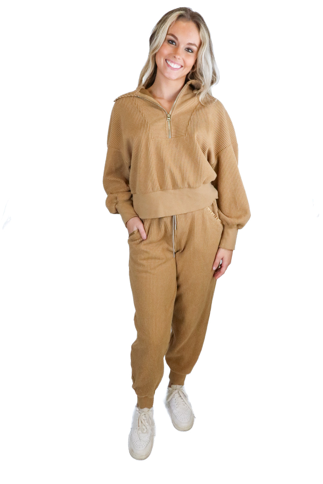 Varley Caramel Brown Ribbed Lounge Set (S; retail $219)