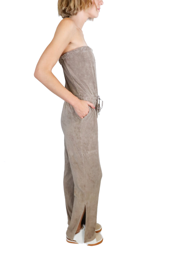 Beyond Yoga Taupe Strapless Terrycloth Jumpsuit (XS; retail $148)