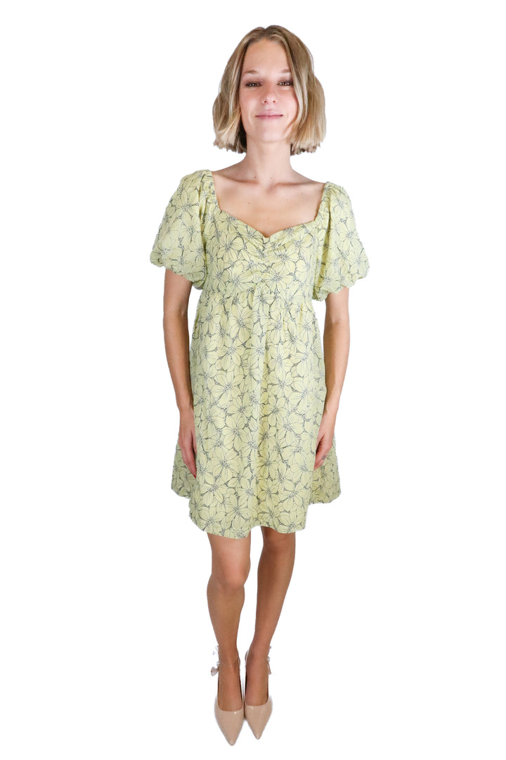 lena green floral babydoll dress (M)