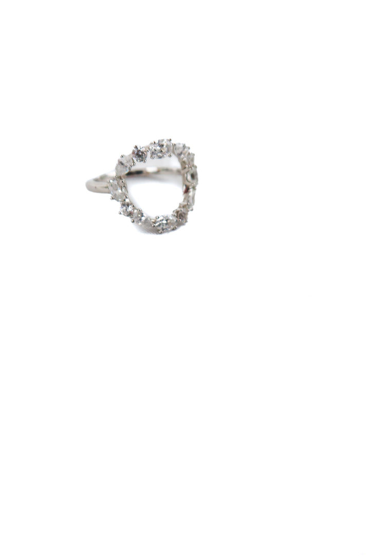 silver crystal circle ring