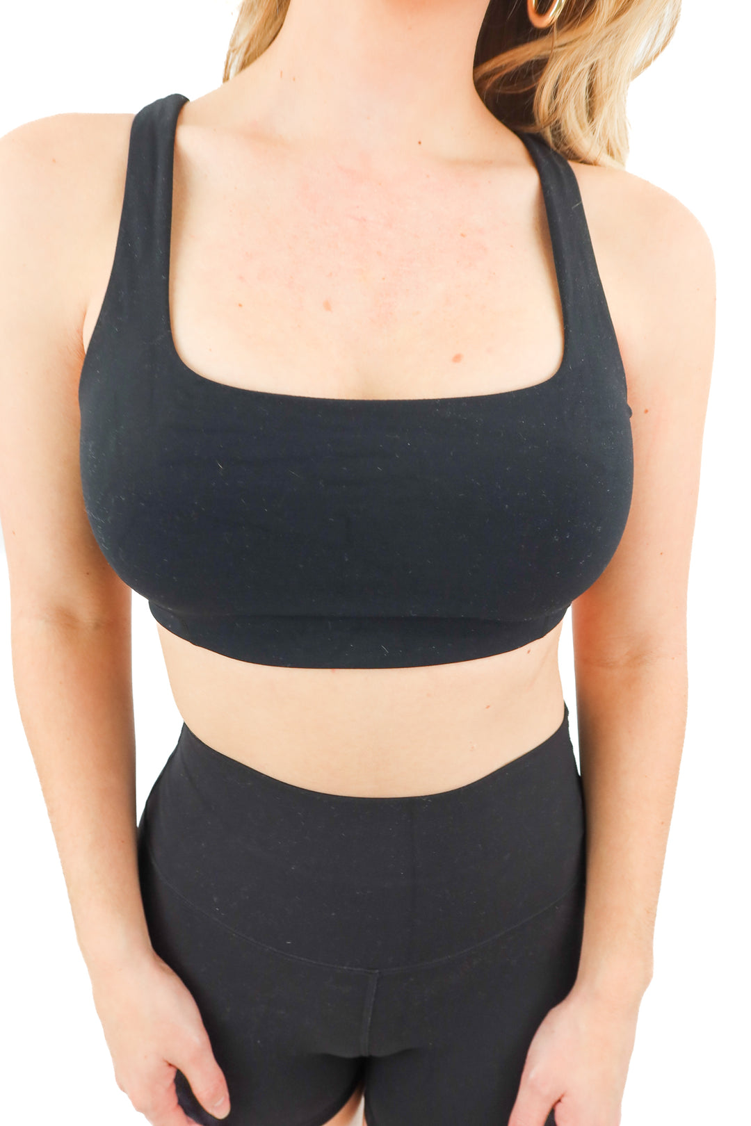 baleaf black racerback sports bra (S/M; retail $34.99)