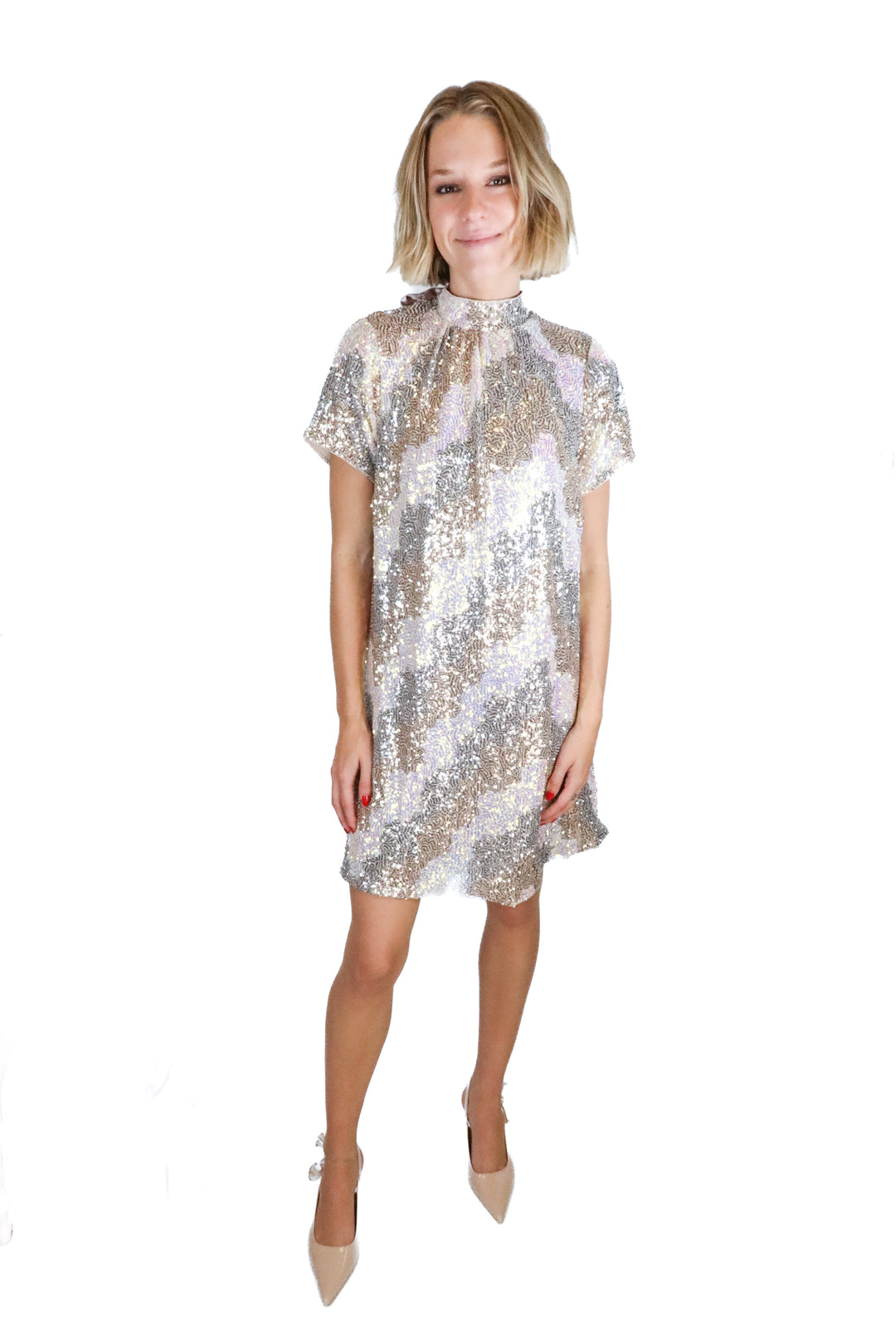 fate abstract pink sequin turtleneck dress (s)