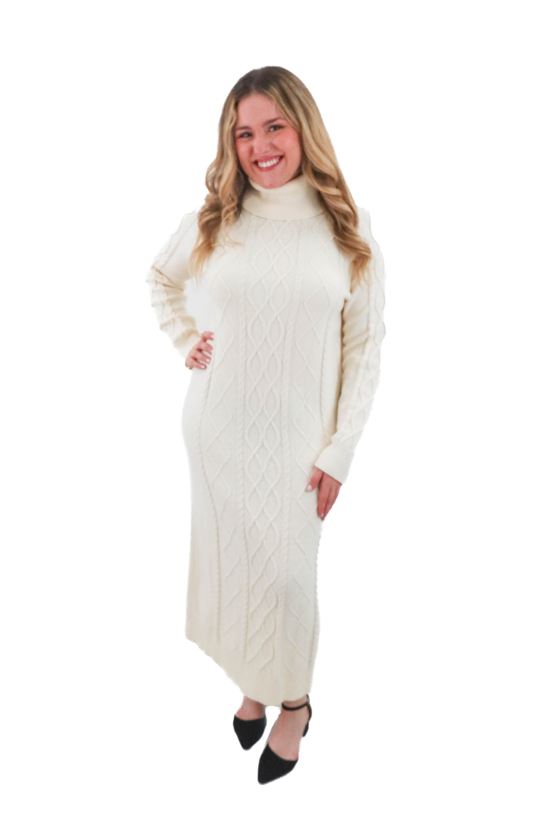 show me your mumu cream turtleneck long sleeve sweater dress (m; retail $178)