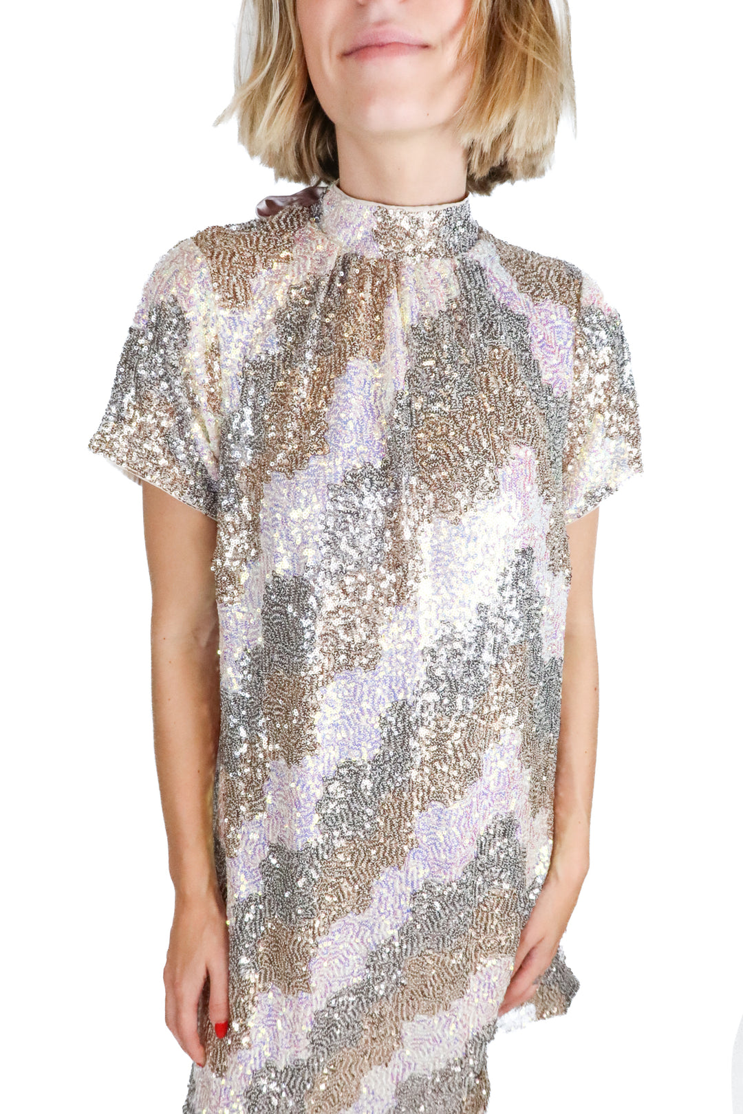 fate abstract pink sequin turtleneck dress (s)