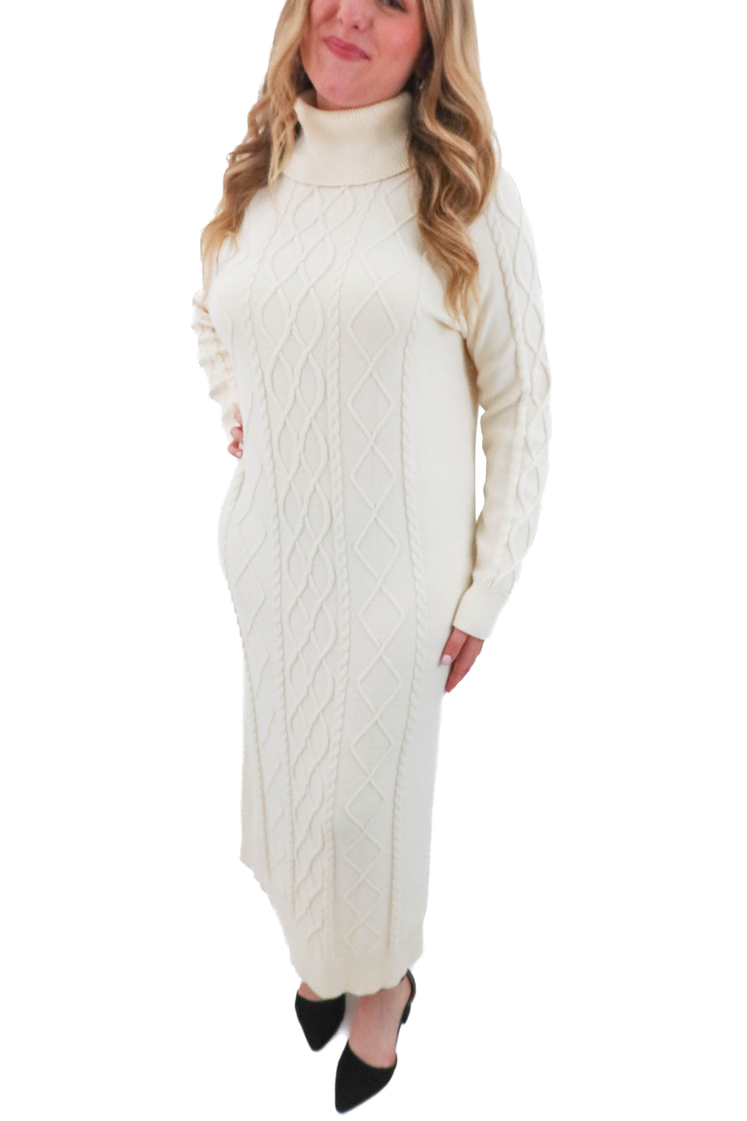 show me your mumu cream turtleneck long sleeve sweater dress (m; retail $178)