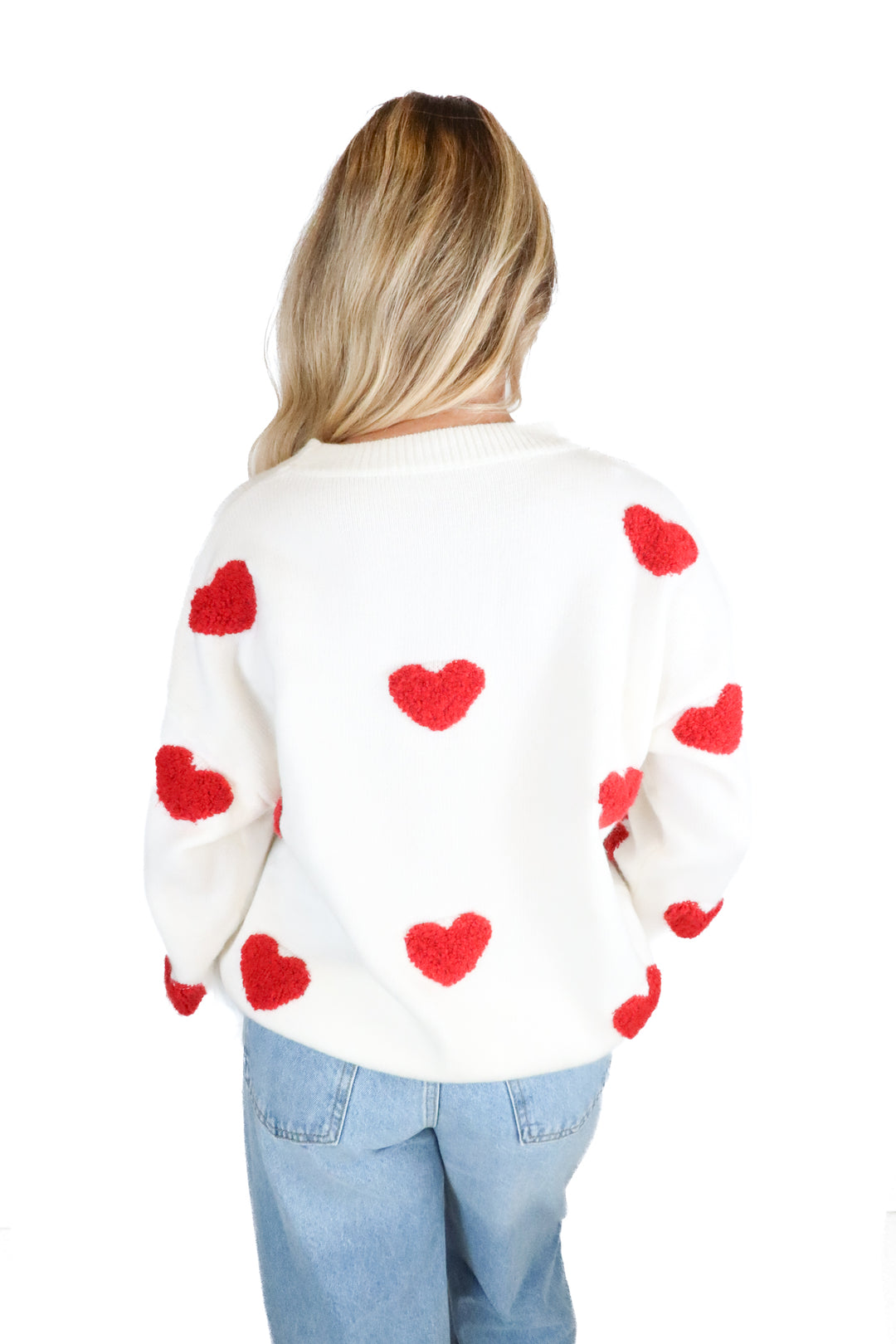 white oversized sweater with heart detail (M)
