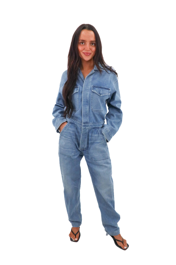 citizens of humanity light wash denim jumpsuit (m; retail $478)