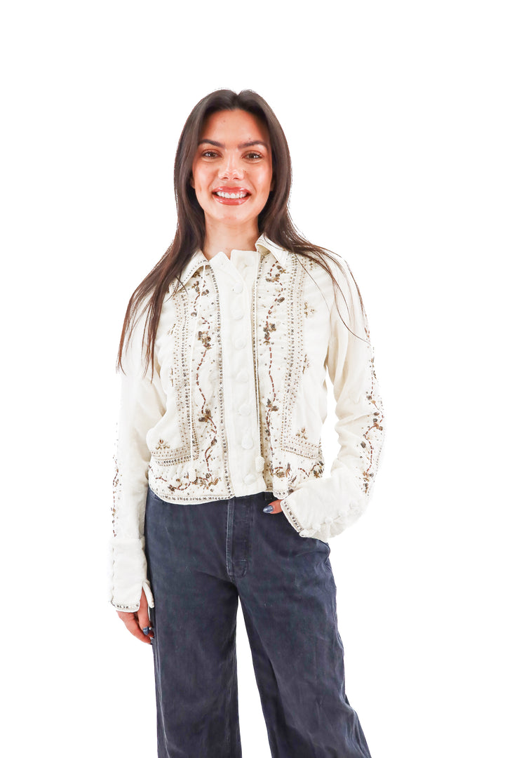 free people ivory beaded jacket NWT (s; retail $268)