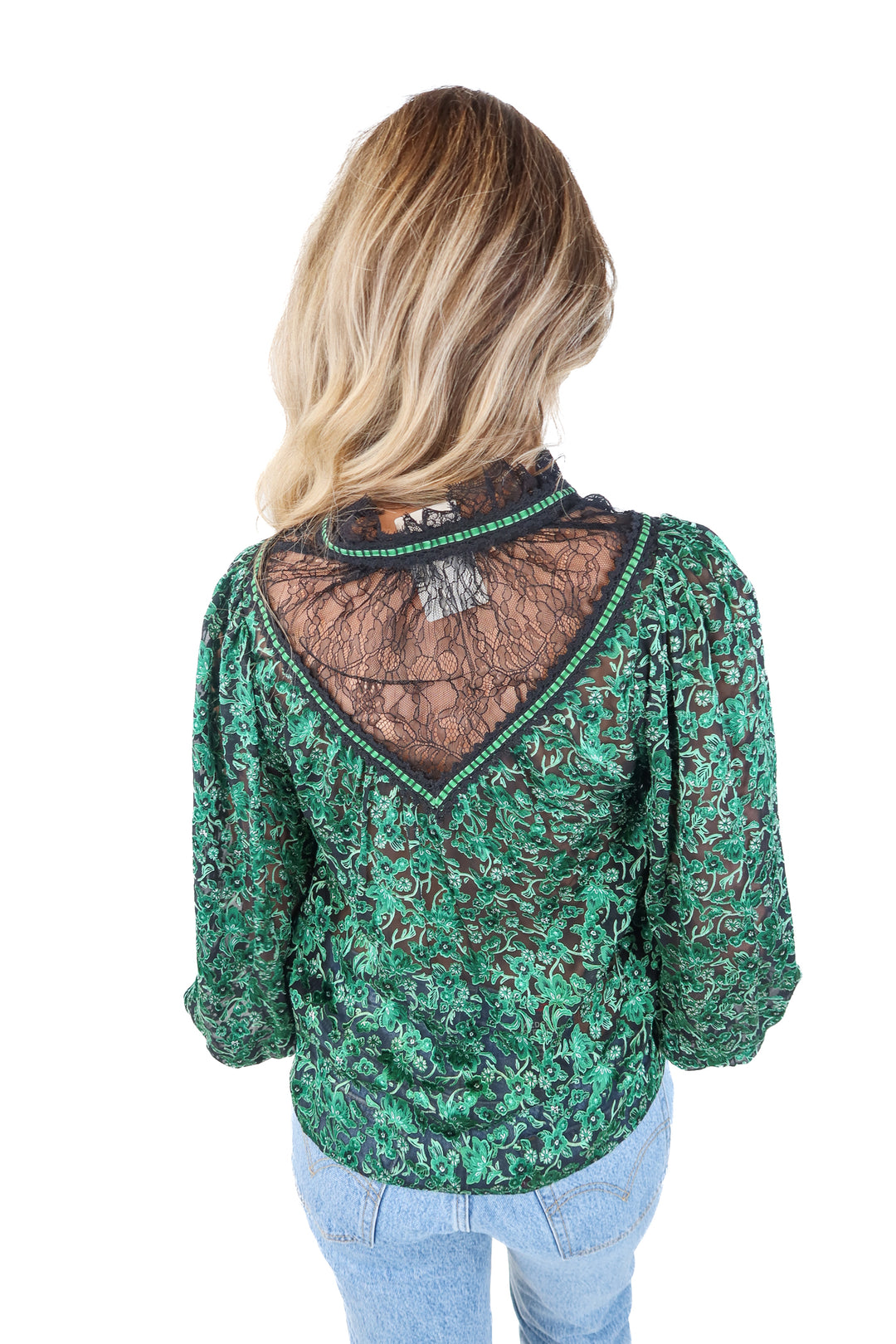 Alice + Olivia green floral top (s; retail $295)