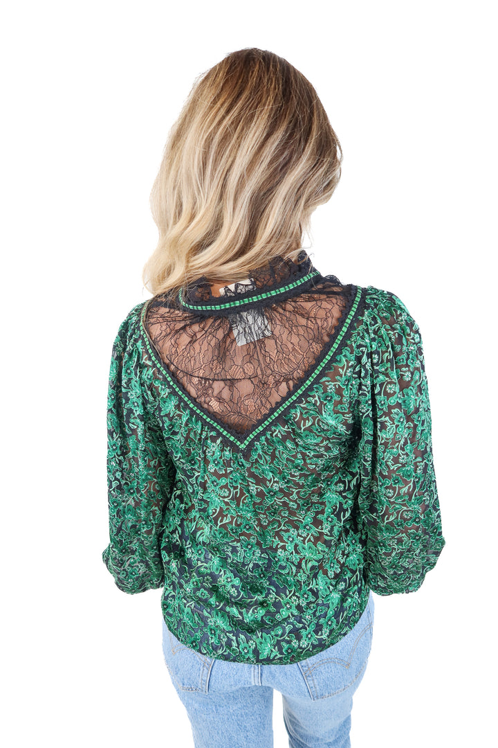 Alice + Olivia green floral top (s; retail $295)
