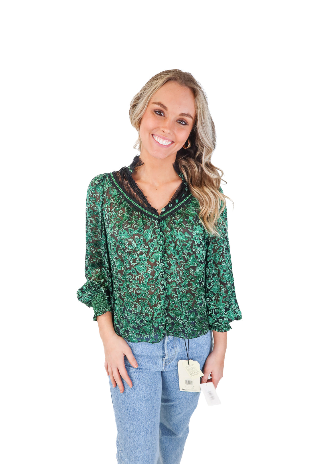 Alice + Olivia green floral top (s; retail $295)